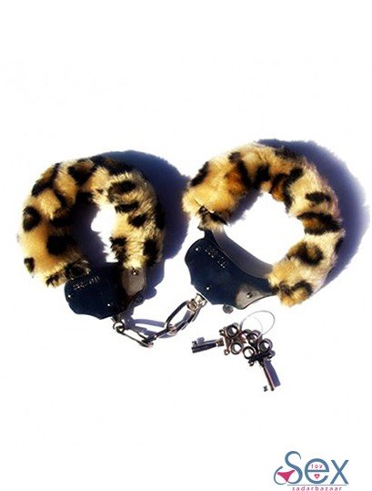 Fetish Fantasy Furry Hand Cuffs in Leopard- sextoyinsadarbazaar.com